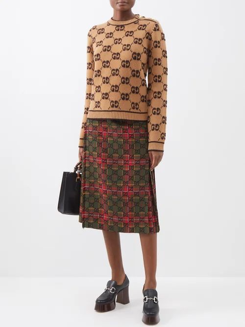 GG-logo Bouclé Wool Sweater - Womens - Brown Multi