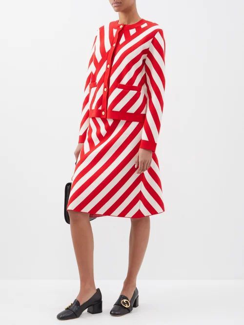 Chevron-stripe Wool Cardigan - Womens - Red White