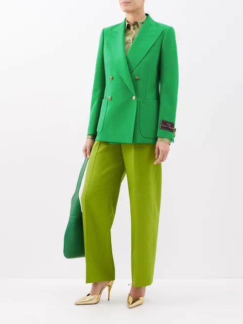 Double-breasted Twill Jacket - Womens - Green