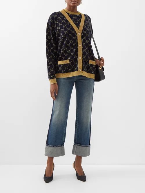 GG Jacquard-knit Cotton-blend Cardigan - Womens - Navy