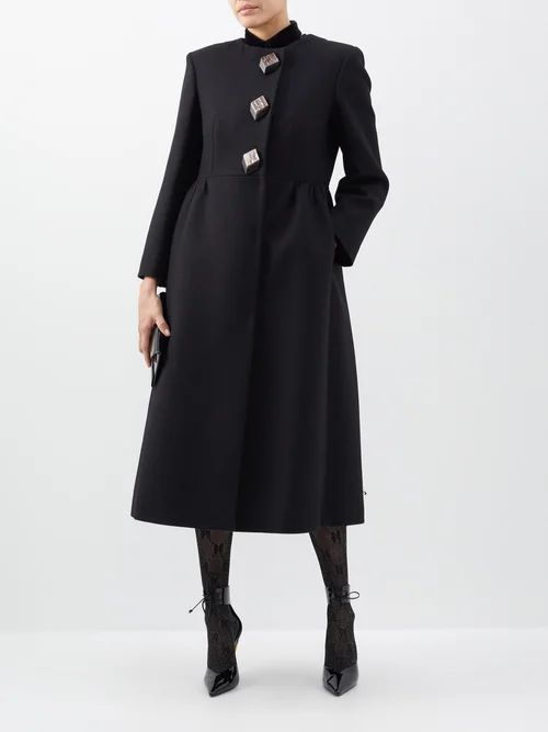 Geometric-button Wool And Mohair Tailored Coat - Womens - Black