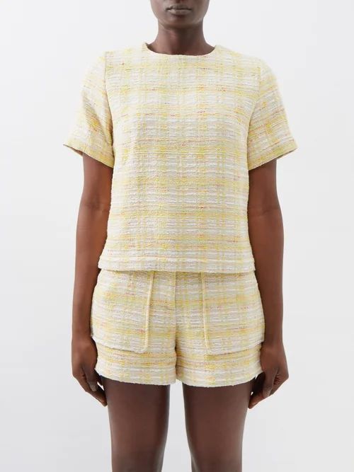 Cotton-blend Tweed T-shirt - Womens - Yellow Multi