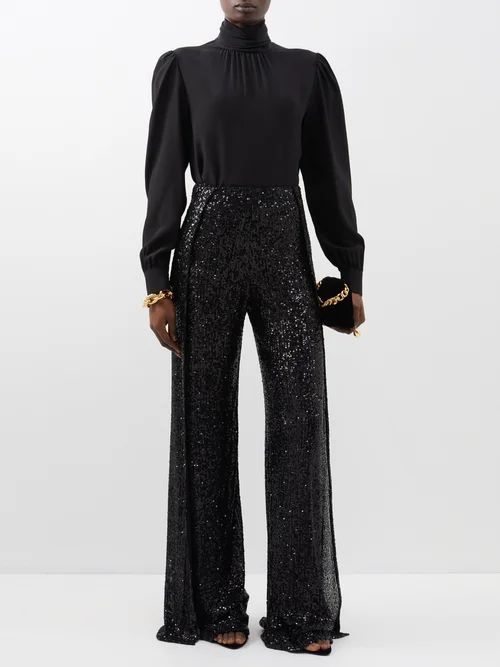 Sequinned Wide-leg Trousers - Womens - Black