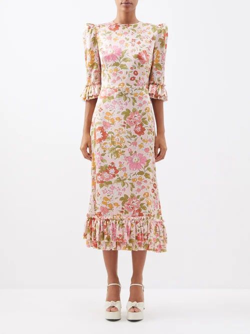 The Falconetti Floral-print Crepe Midi Dress - Womens - Pink Multi