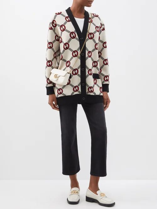 GG-jacquard Wool-blend Cardigan - Womens - Ivory Multi