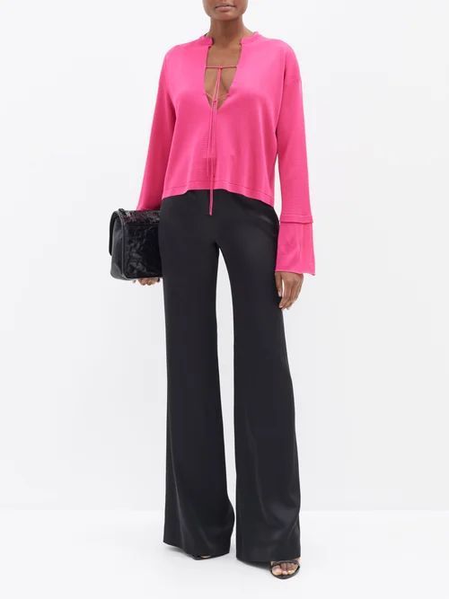 Tie-front Knit Blouse - Womens - Fuchsia