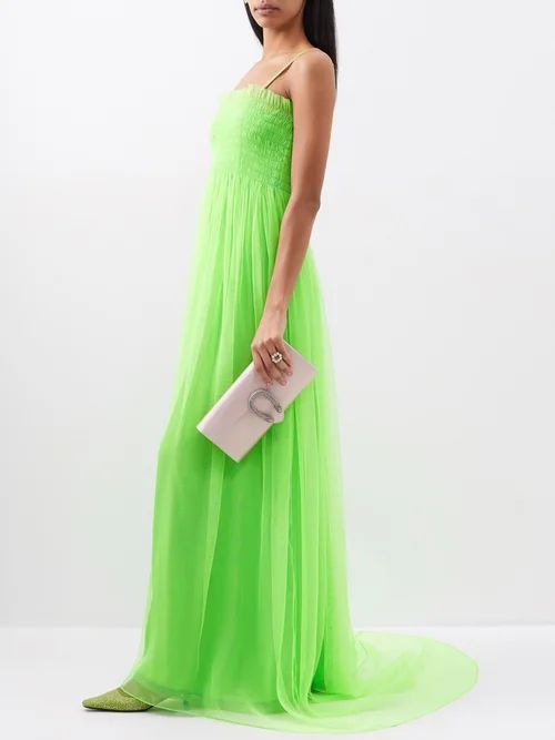 Shirred-bodice Silk Gown - Womens - Green