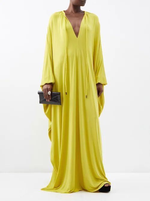 Plunge-neck Knit Gown - Womens - Lime