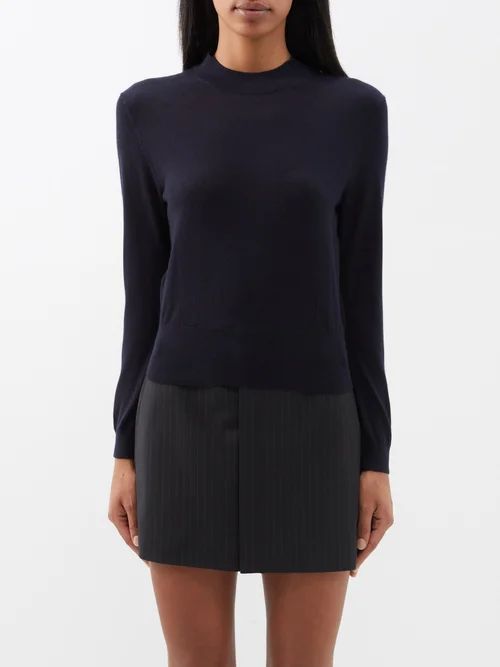 Cashmere, Wool And Silk-blend Sweater - Womens - Blue Navy