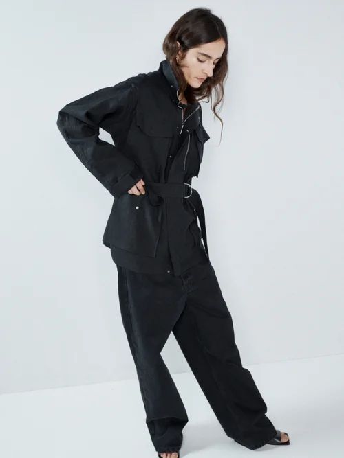Combat Pocket Linen-blend Belted Jacket - Womens - Black