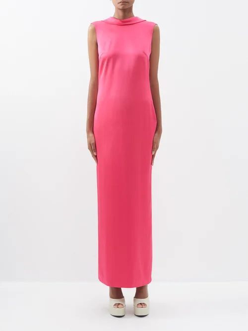Cowl-back Satin Gown - Womens - Pink