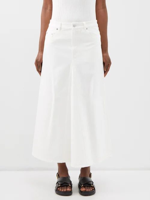 Denim Midi Skirt - Womens - White