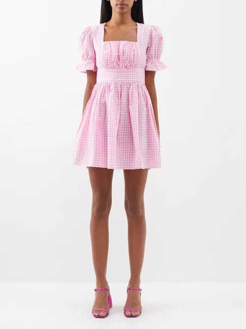 Popham Gingham-print Cotton Mini Dress - Womens - Pink White