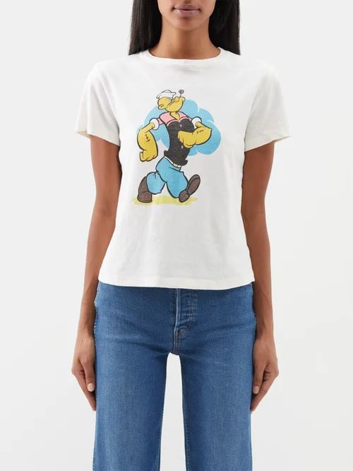 Popeye The Sailor-print Cotton-jersey T-shirt - Womens - Off White