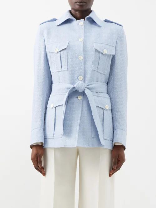 The Sahariana Belted Wool-blend Bouclé Jacket - Womens - Light Blue