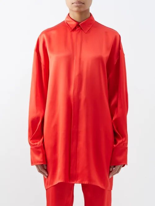 Valentina Oversized Silk-blend Satin Shirt - Womens - Red