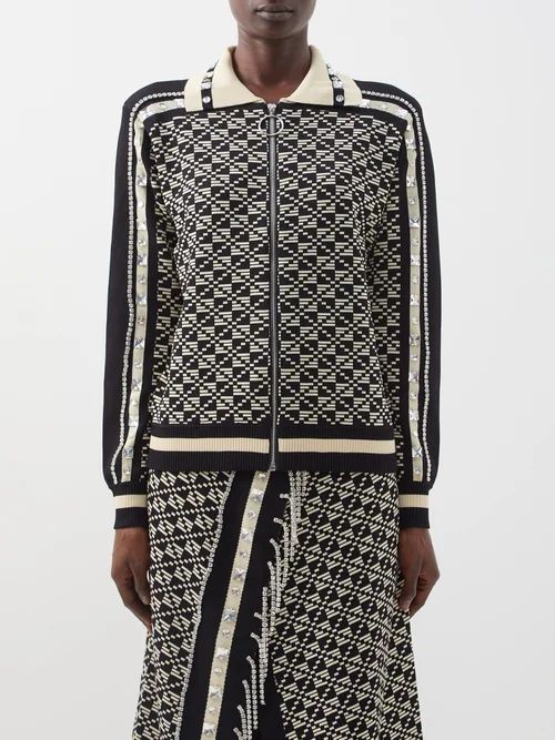 Dean Crystal-embellished Geometric-jacquard Jacket - Womens - Black Cream