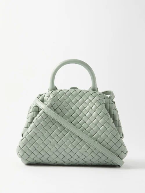 Top Handle Mini Intrecciato-leather Handbag - Womens - Light Green