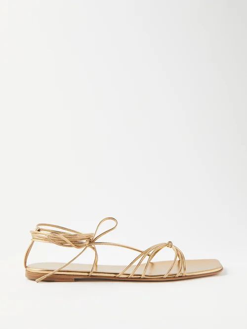 Sylvie Lace-up Leather Flat Sandals - Womens - Gold