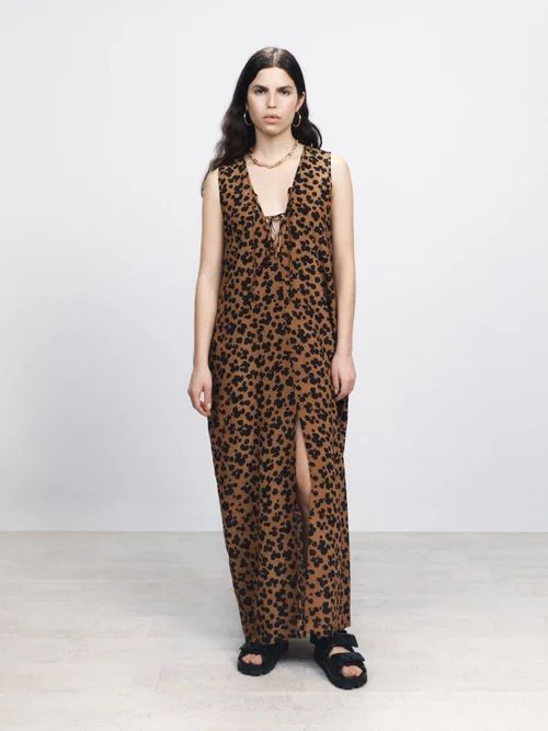 Pop Leopard-print Tie-front Silk Dress - Womens - Leopard