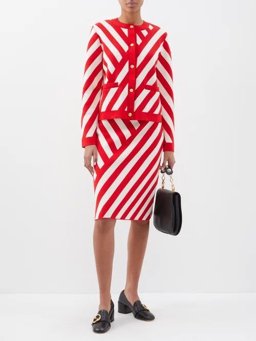 Chevron-stripe Wool Skirt - Womens - Red White
