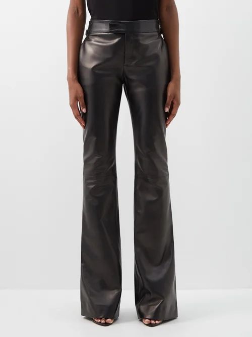 Kick-flared Plongé-leather Suit Trousers - Womens - Black