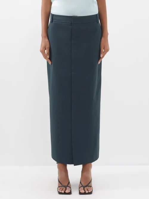 Arun Cotton-twill Maxi Suit Skirt - Womens - Dark Green