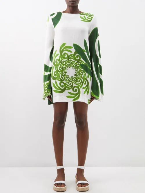 Hera Printed Satin Mini Dress - Womens - Green Print