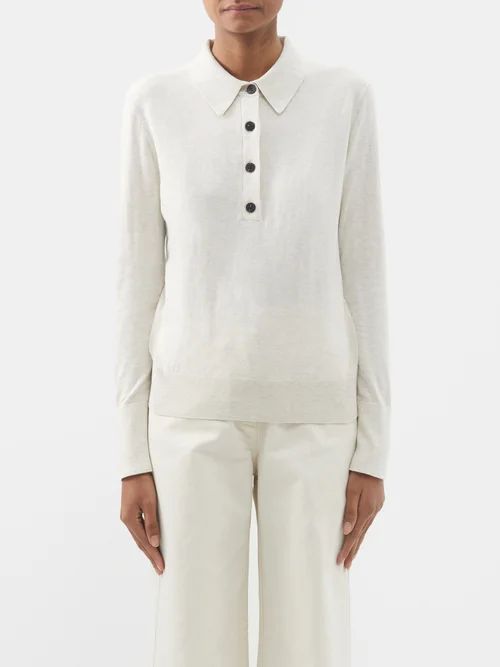 Josie Cotton-blend Polo Shirt - Womens - Cream