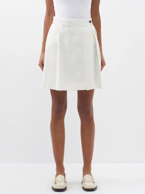 Lola Pleated Linen Mini Skirt - Womens - White
