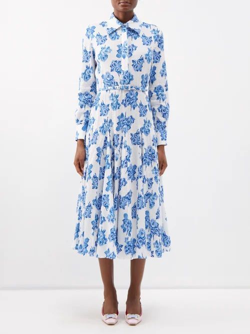 Marion Floral-print Cotton-blend Poplin Dress - Womens - Blue Print