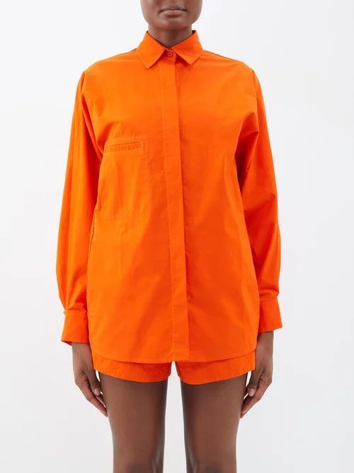 Oversized Cotton-poplin Shirt - Womens - Orange