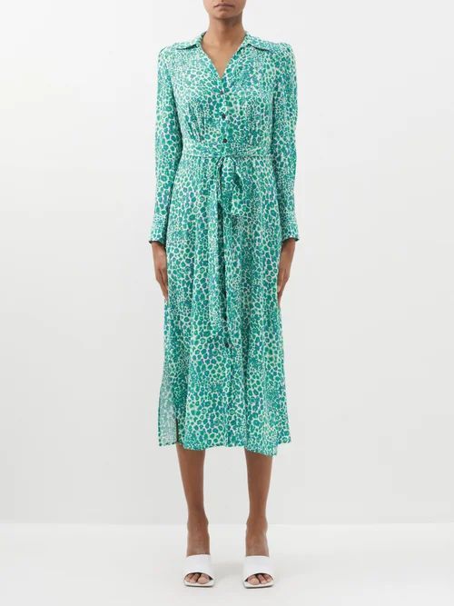 Petra Leopard-print Silk Midi Dress - Womens - Green White