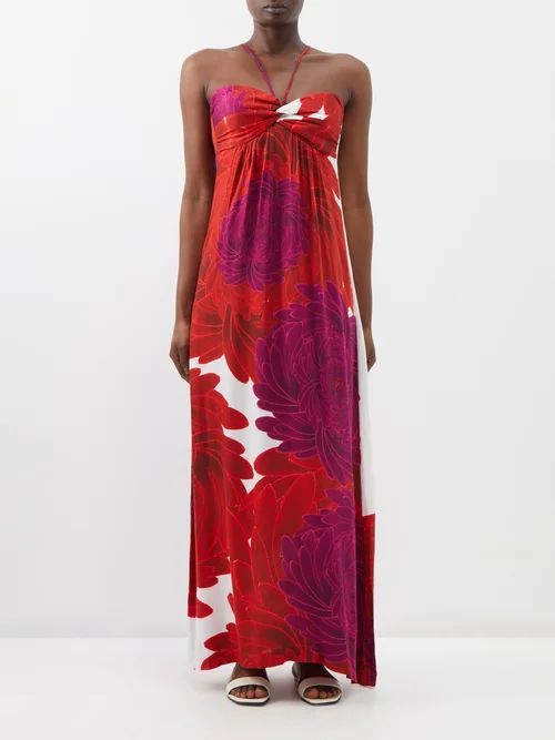 Rhea Floral-print Maxi Dress - Womens - Red White