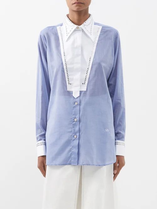 River Studded Cotton-chambray Shirt - Womens - Blue White