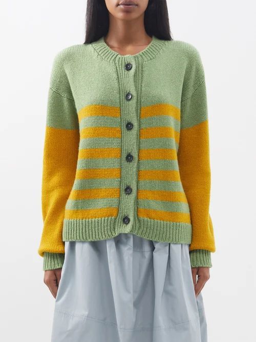 Rosa Striped Wool Cardigan - Womens - Green Yellow