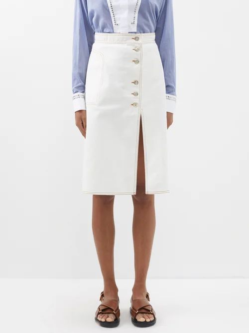 Sahel Organic-cotton Midi Skirt - Womens - Ivory