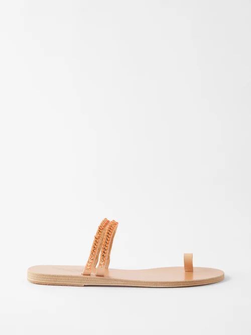 Skalida Beaded Leather Slides - Womens - Orange