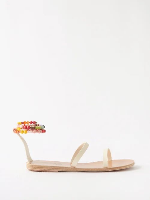 Smirni Beaded-anklet Leather Sandals - Womens - Off White