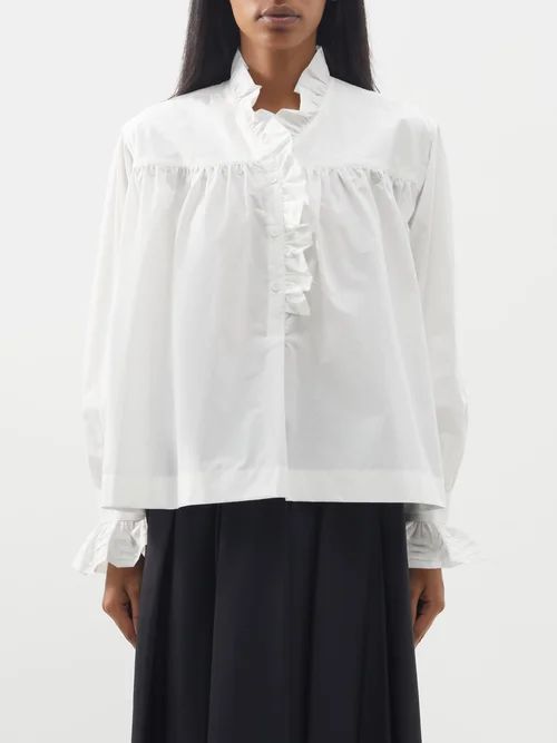 Sophie Ruffle-trim Cotton-poplin Shirt - Womens - White