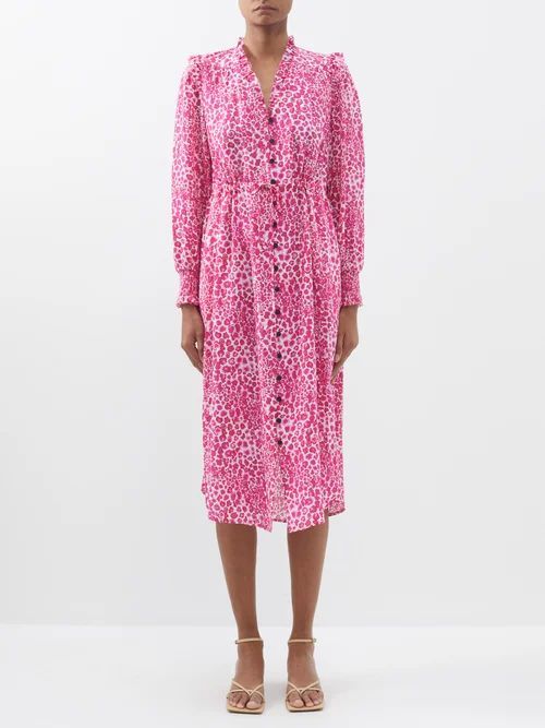 Stella Leopard-print Silk Midi Dress - Womens - Pink White