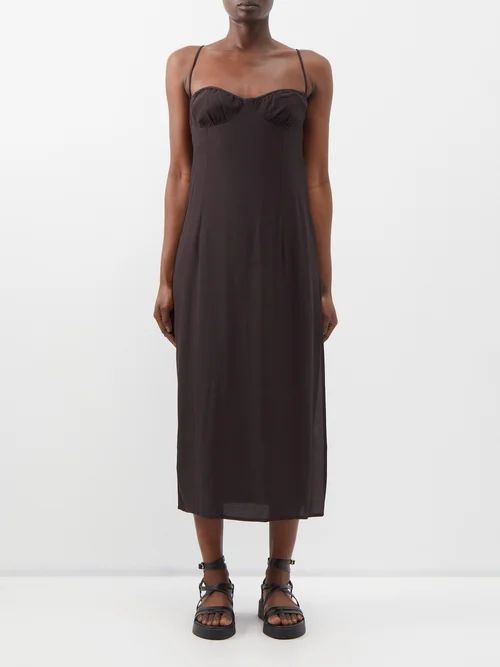 Thaissa Side-slit Crepe Midi Dress - Womens - Black