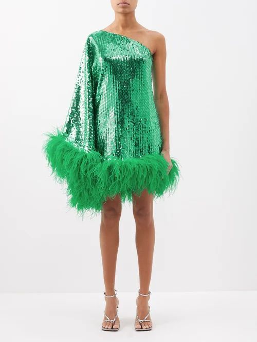 Piccolo Disco Ubud Sequinned Feather-trim Dress - Womens - Green