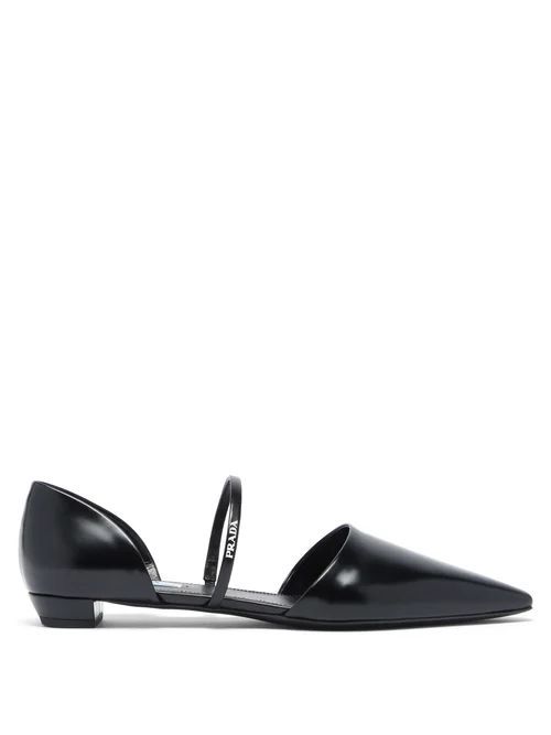 Point-toe Spazzolato-leather D'orsay Flats - Womens - Black