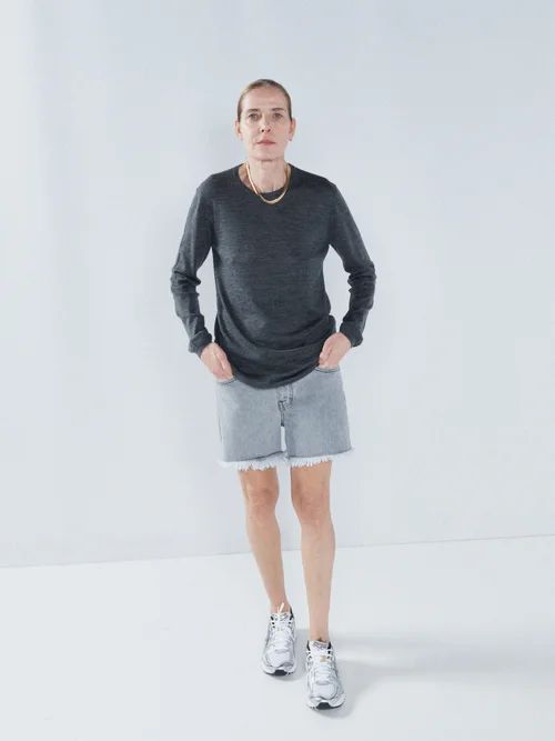 Comet Mid-rise Long Organic-cotton Denim Shorts - Womens - Light Grey