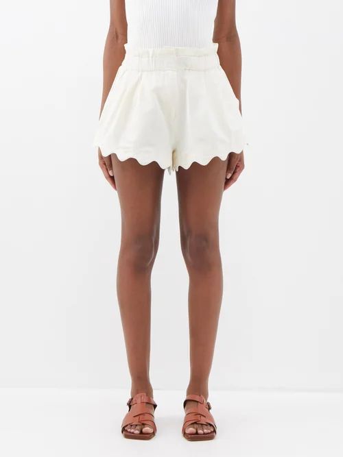 Leona Scallop-edge Cotton-blend Shorts - Womens - Ivory