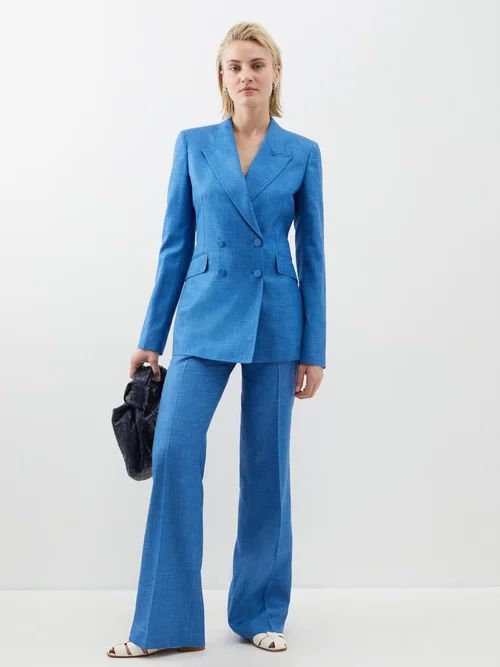 Vesta High-rise Slubbed-twill Suit Trousers - Womens - Blue