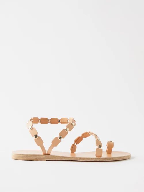 Stud-embellished Leather Flat Sandals - Womens - Natural