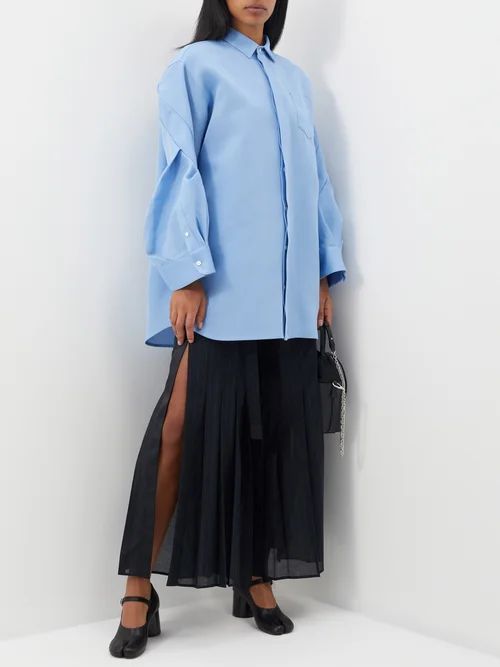 Twisted-arm Silk-blend Faille Mini Shirt Dress - Womens - Blue