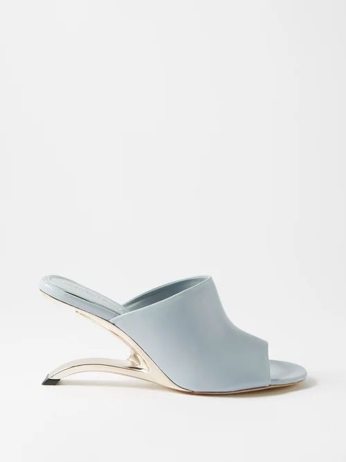 Arc Leather Mules - Womens - Light Blue
